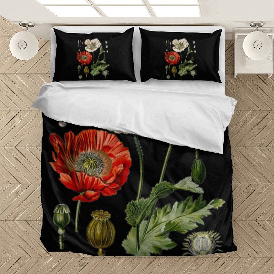 Red Poppy flower Botanical Poppies Red Poppy Bedding Sets