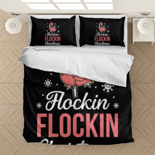 Christmas Pink Flamingo Flockin Xmas Holiday Gift Bedding Sets