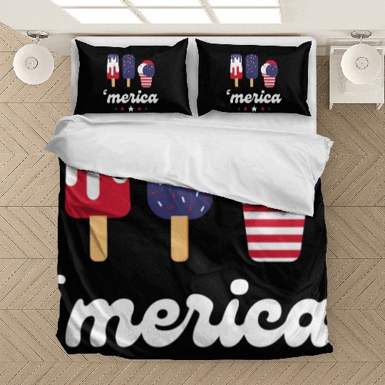 Ice Cream Patriotic Popsicles US Flag Merica Bedding Sets