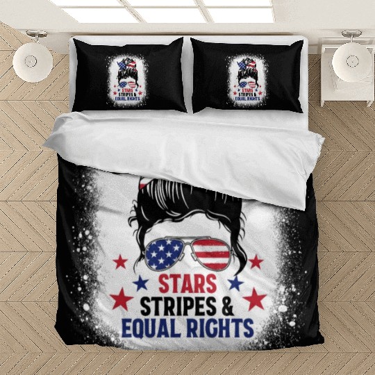 USA Messy Bun Bleached Stars Stripes Equal Rights Bedding Sets
