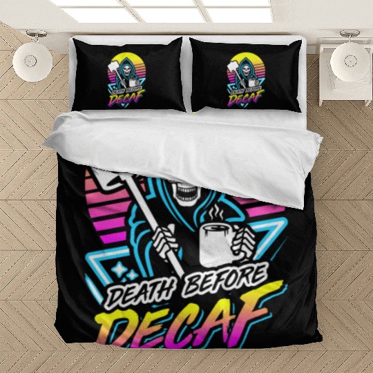 Death Before Decaf (Gym Reaper) Retro Neon Bedding Sets
