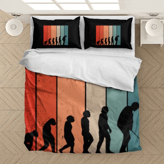 Human Evolution Golf Vintage Golf Player Golfing Bedding Sets