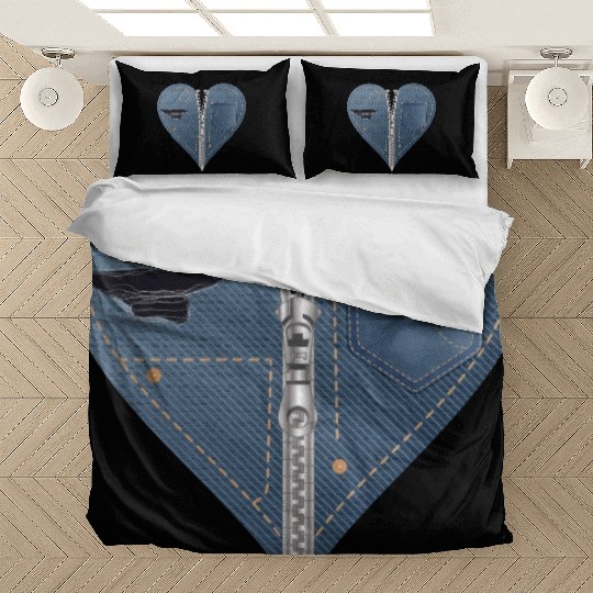 light blue heart in jeans look with zipper Bedding Sets