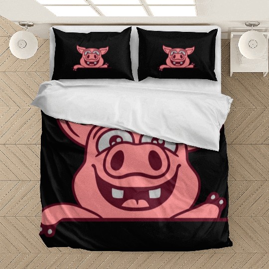 barn pig waving friendly Bedding Sets