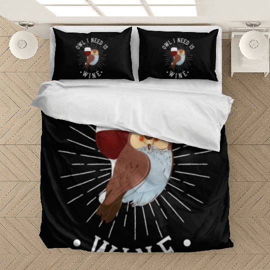 Owl Wine Drinking Women Owl Lover Bedding Sets