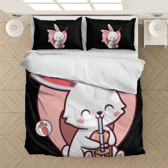 Kawaii Dog Loves Bedding Sets Boba Tea Bubble Tea Anime