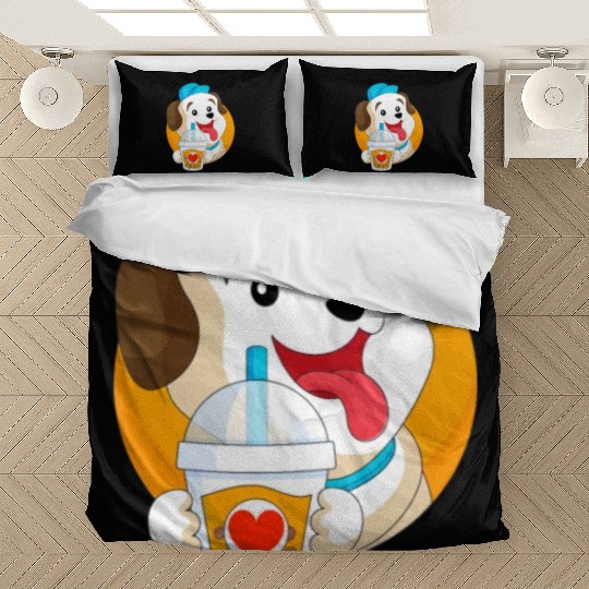 Kawaii Dog Loves Bedding Sets Boba Tea Bubble Tea Anime