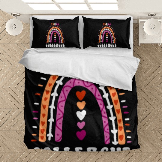 Proud Colleague Lesbian Pride Boho Rainbow Bedding Sets