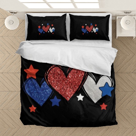 God Bless America Patriotic USA Hearts 4th of July Bedding Sets