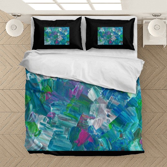 Abstract Blue Teal Brushstrokes Painting Bedding Sets