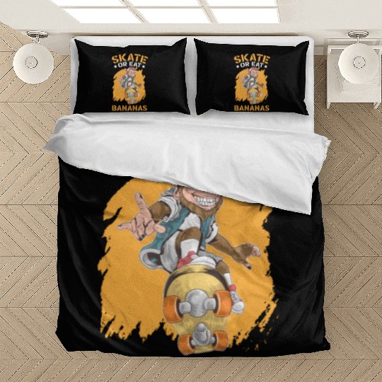 Skate Or Eat Bananas Chimpanzee Monkey Skater Bedding Sets