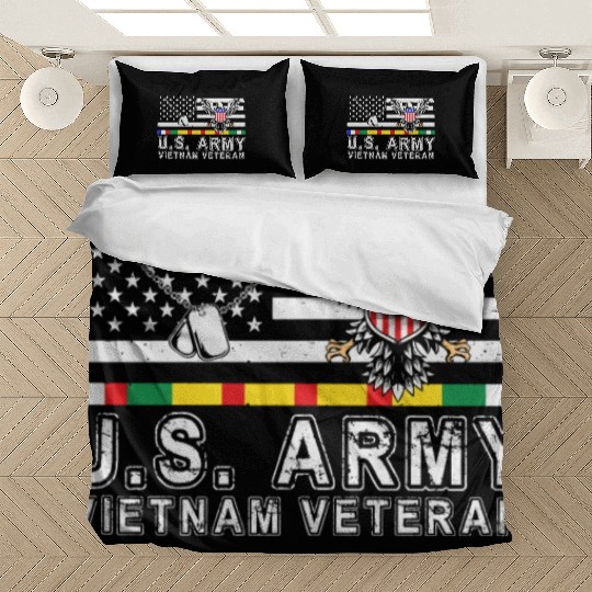 Vietnam Veteran Eagle US Flag Dog Tag Vintage Bedding Sets