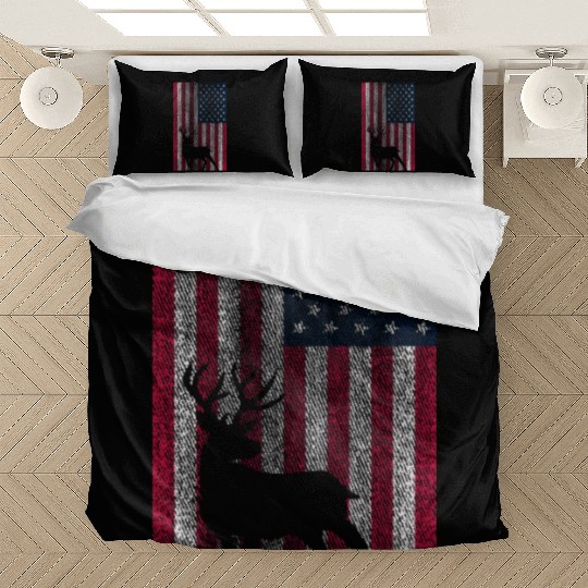 American Deer Hunter Patriotic Vintage design Flag Bedding Sets