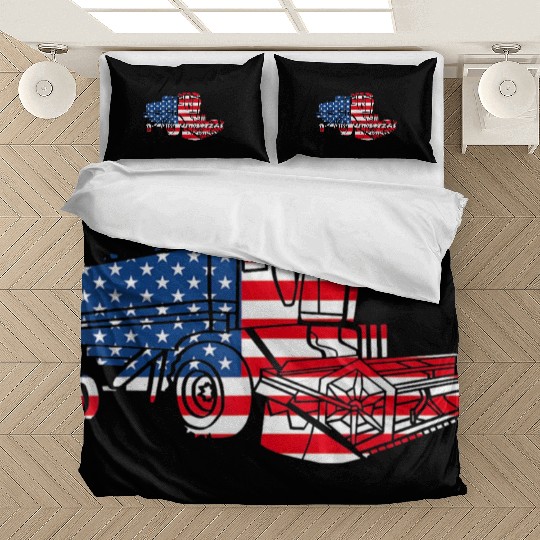 Farm Tractor American Flag Combine Harvester Bedding Sets