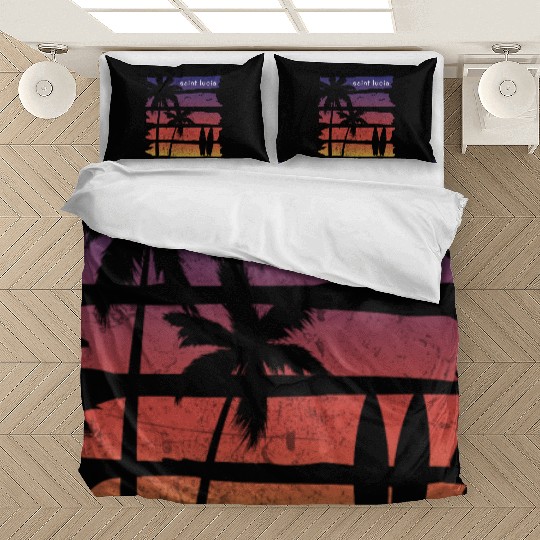 Cool Saint Lucia Surfing Fan Beach Palm Tree Bedding Sets