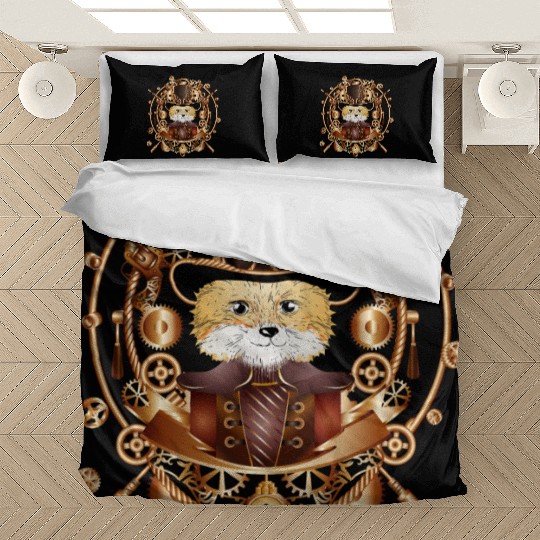 Steampunk fox with cylinder hat in the frame Bedding Sets