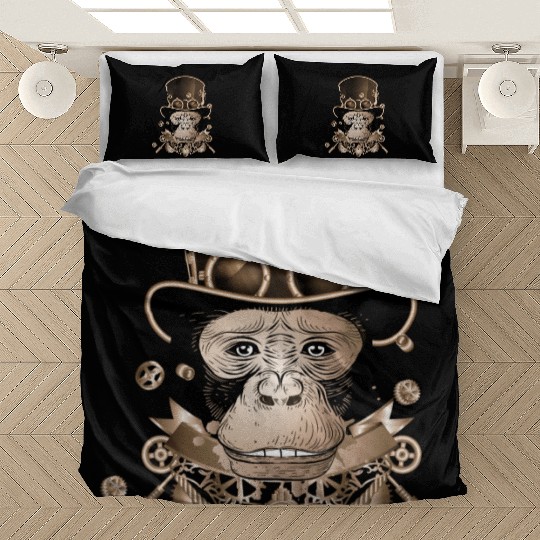 Steampunk monkey with ancient cylinder hat look Bedding Sets