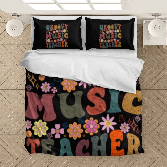 Groovy music teacher colorful retro Back To School Bedding Sets