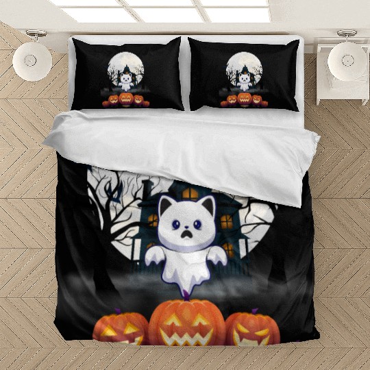 Ghost House & Pumpkin Funny Cats Ghost Halloween Bedding Sets