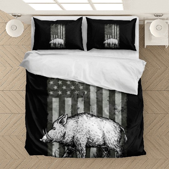 Patriotic Wild Boar Hunting Season For Hog Bedding Sets