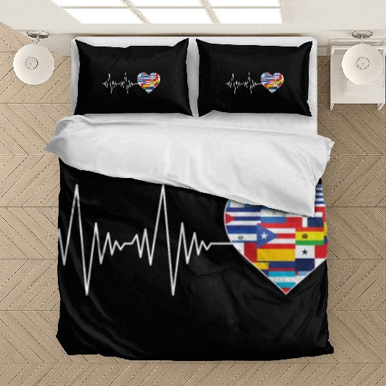 Hearts Beat Spanish Flags Hispanic Heritage Month Bedding Sets