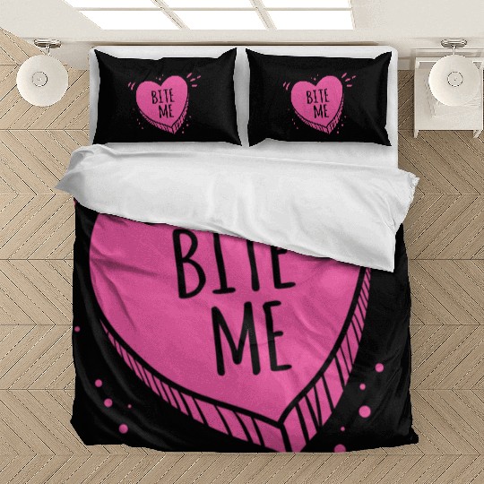 Bite Me Candy Heart Valentines Day Pink Sweet Gift Bedding Sets