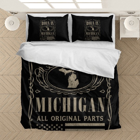 Vintage America US States Born Michigan Bedding Sets