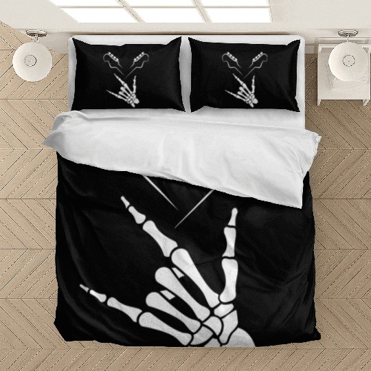 Rocker Skeleton Hand Rock On Rock Star Guitar Bedding Sets