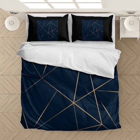 Luxury Gold Navy Blue Geometric Polygon Bedding Sets