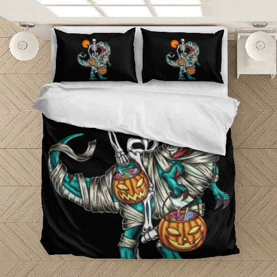 Halloween Skeleton Riding Mummy Dinosaur Pumpkin Bedding Sets