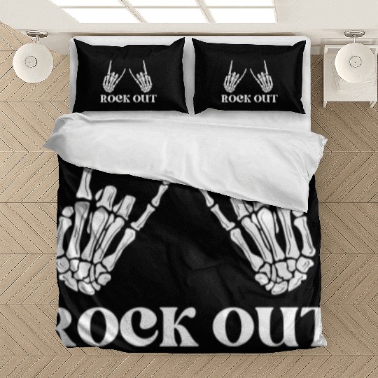 rock and roll rock out skeleton hand peace sign Bedding Sets