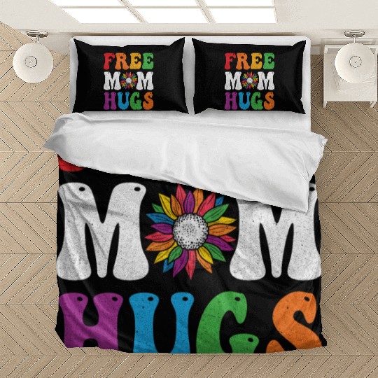 Free Mom Hugs Sunflower Rainbow LGBT Lesbian Gay Bedding Sets