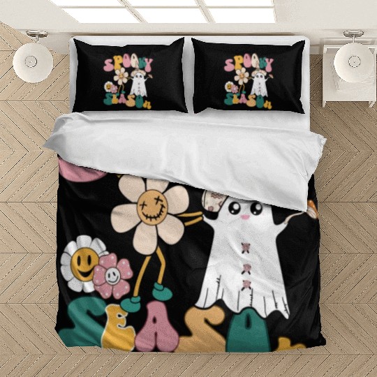 Spooky Season Retro Flowers Halloween Ghost Girls Bedding Sets
