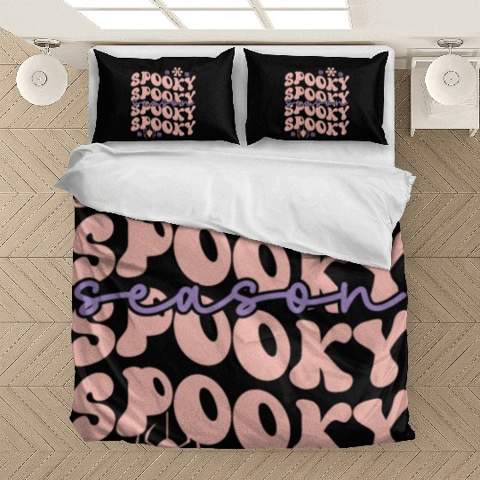 Spooky Spooky Season Cute Retro Wavy Text Design Bedding Sets
