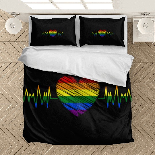 Heart Heartbeat LGBTQ Gay Pride Rainbow Heart Rate Bedding Sets