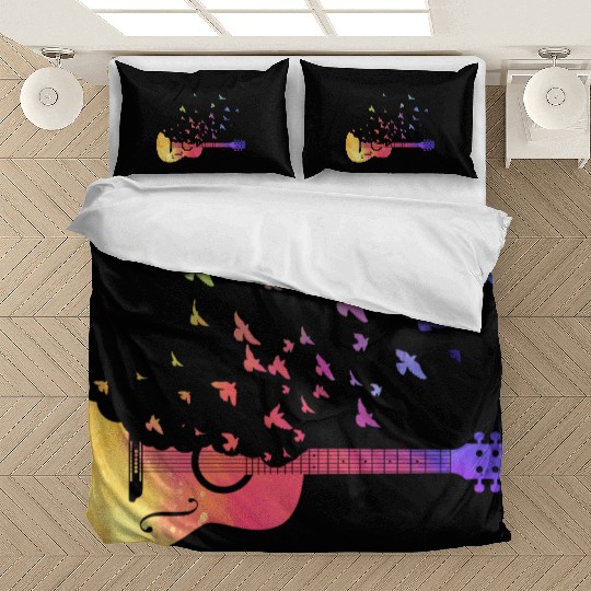 Colorful Acoustic Guitar Birds Music Teacher Bedding Sets