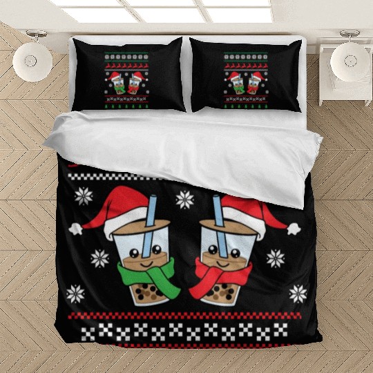 Christmas Bubble Boba Tea Winter Xmas Holiday Bedding Sets
