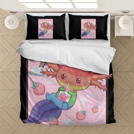 Kawaii Axolotl Strawberry Milk Gay Pride Bedding Sets