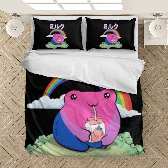 Kawaii Frog Strawberry Milk Bisexual Pride Flag Bedding Sets