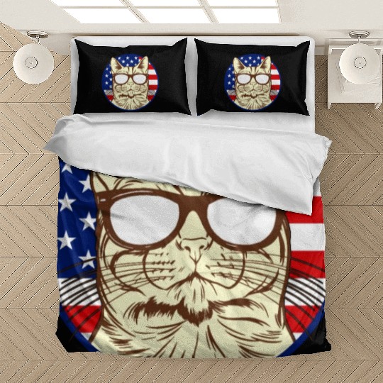 Cat With America Flag I Cat Lover American Flag Fu Bedding Sets