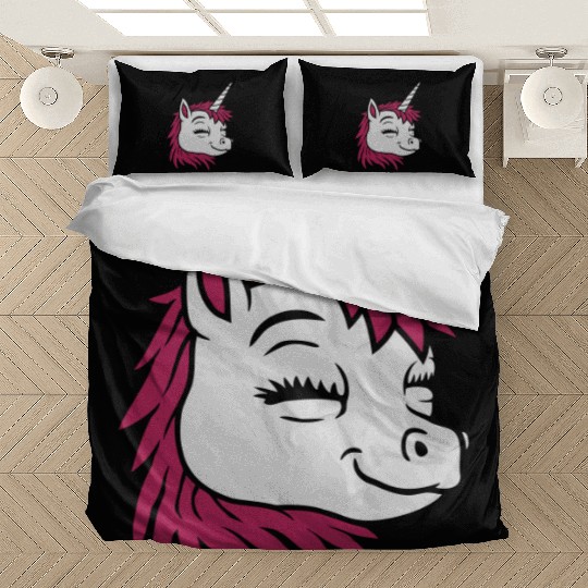 Cartoon face happy unicorn Bedding Sets