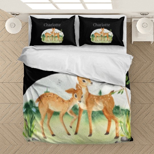 Forest Animal Deer Flowers Name Charlotte Bedding Sets