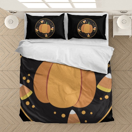Pumkpin on a circle with candy corn Bedding Sets