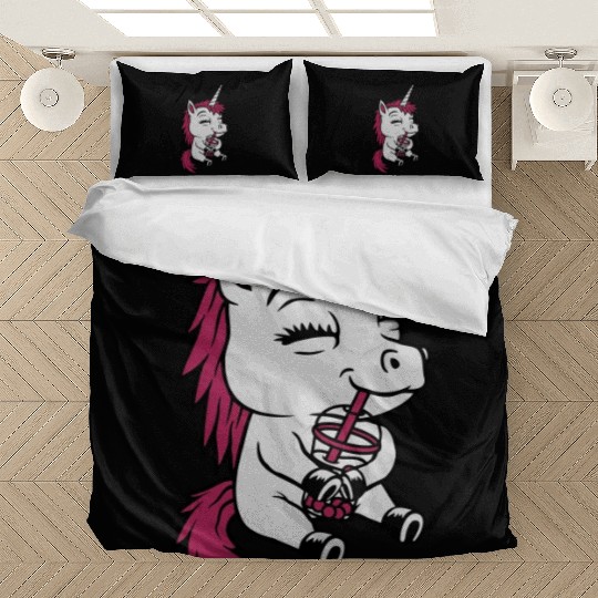 Boba tea drinking unicorn Bedding Sets