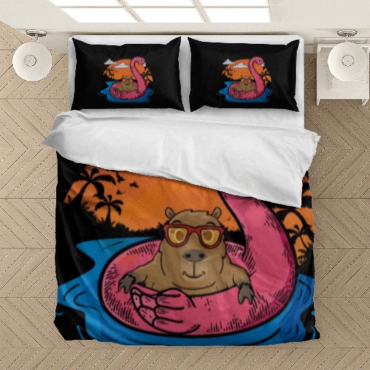Capybara Swimming Pool Gifts Men Flamingo Capybara Bedding Sets