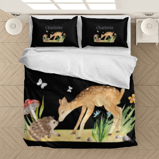 Forest Animal Deer Hedgehog Flowers Name Charlotte Bedding Sets