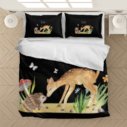 Forest Animal Deer Hedgehog Flowers Name Lia Bedding Sets