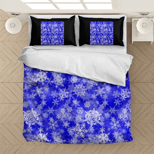 Navy Blue White Snowflakes Pattern Bedding Sets