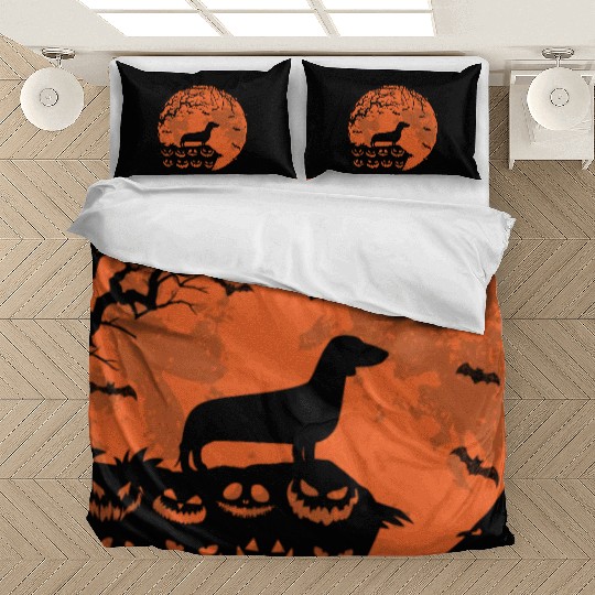 Dachshund dogs And Moon Halloween Funny Dog Lover Bedding Sets