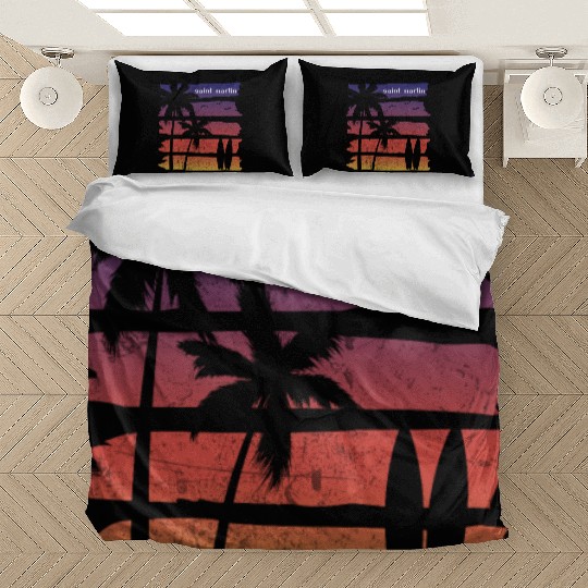 Cool Saint Martin Surfing Fan Beach Palm Tree Bedding Sets